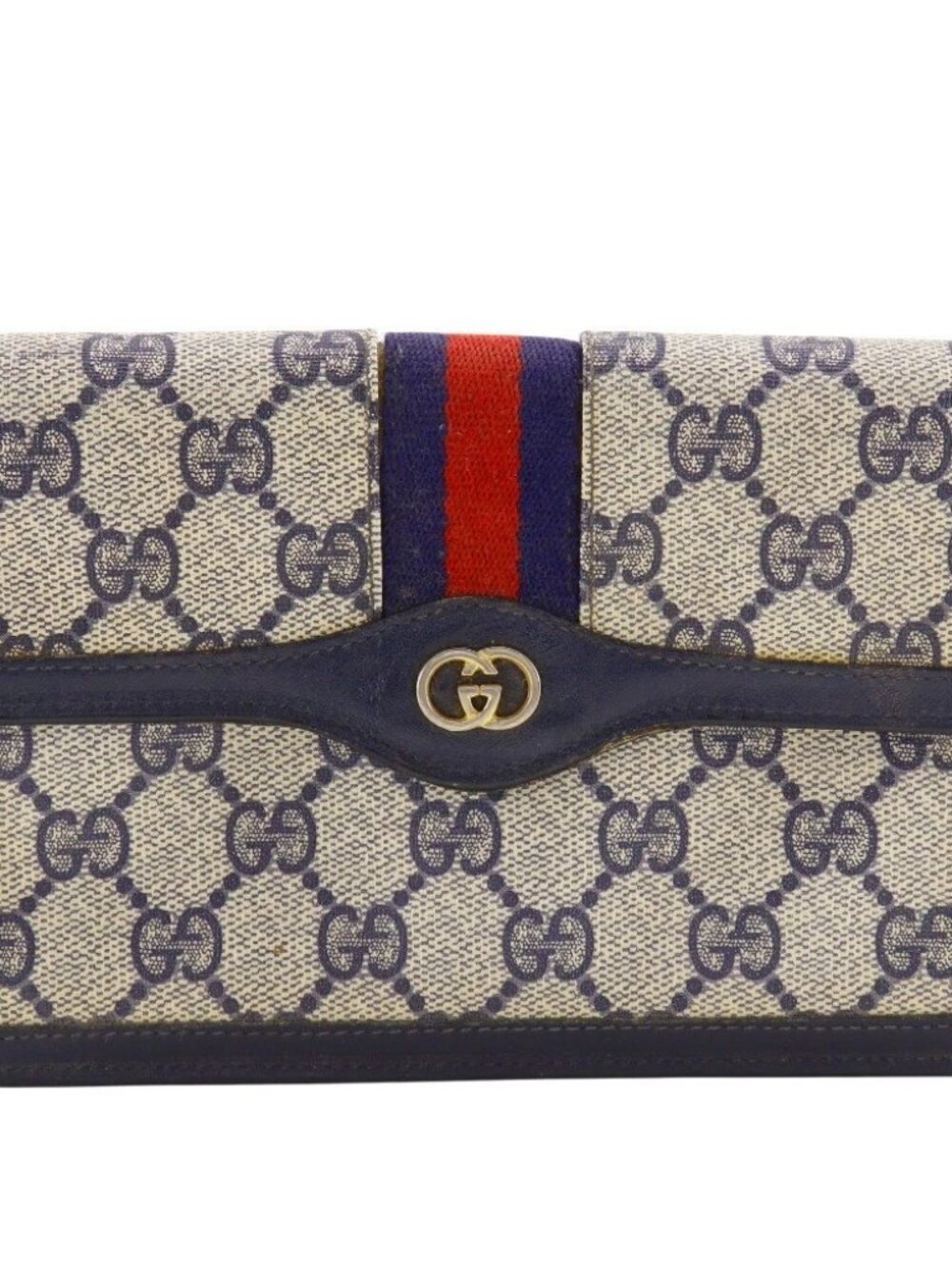 GUCCI Old Gucci Pouch Sherry line novelty Navy blue GG Supreme Canvas unisex